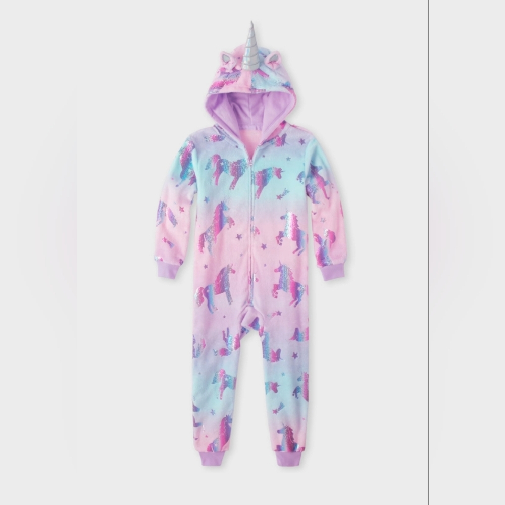 Unicorn Kids Fleece One Piece Pajama - Multicolor Size 14